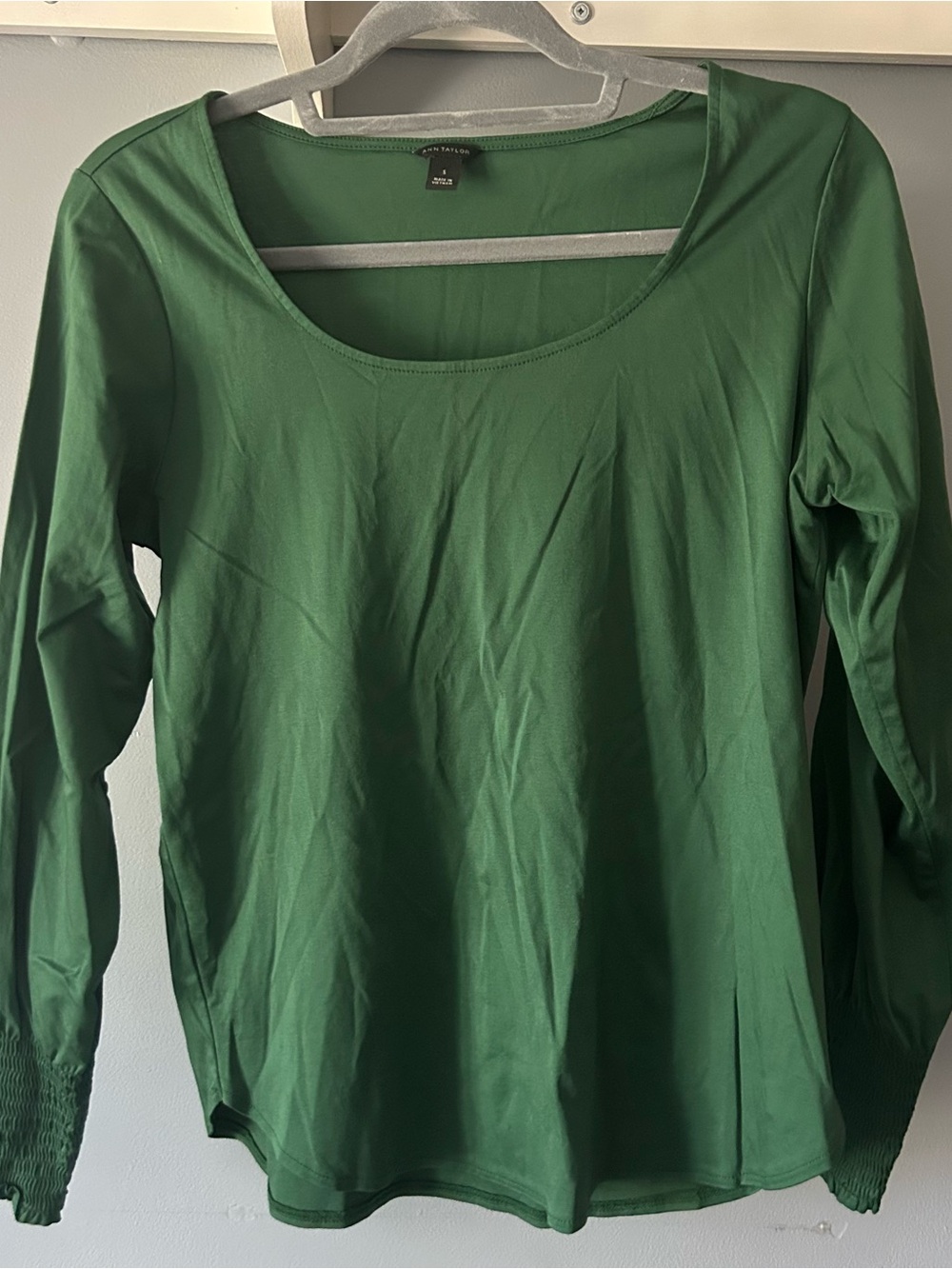 Ann Taylor Green Scoop Neck Long Sleeve Top